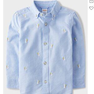 NWT Gymboree  Boys Embroidered Bunny Oxford Button Up Shirt Bunny Print Size 8